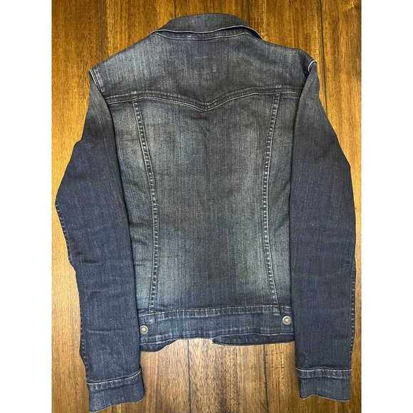 Levi Strauss‎ Denim Trucker Jacket Women's Large Dark Blue Distressed Casual - Picture 2 of 4